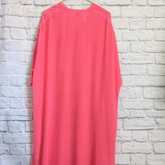 Vestido Rhode Resort Rosa Neón Caftán XS/S Transparente Cubrir Playa Vacaciones Tropical Foto 4 de 4