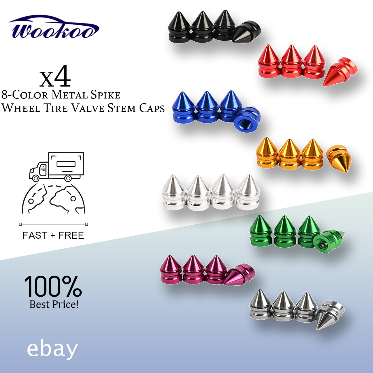 4x 8-Color Metal Spike Wheel Tire Valve Stem Caps For Car/bike/truck Dust Cover