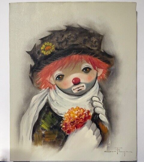 Vintage Ozz Franca - Oil on Canvas - Sad Clown or Hobo - Unframed