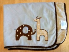 Lambs  Ivy Blue Elephant Giraffe Safari Boys Baby Blanket Polka Dots Minkey