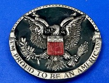 Im Proud to be an American USA Seal Vintage 1981 Patriotic Bergamot Belt Buckle