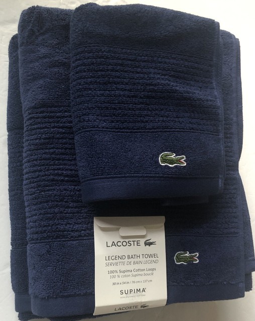 Lacoste Legend Navy Set 2 Bath Towels 1 Hand Towel Supima Cotton eBay