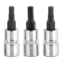 Hex Bit Socket/Allen Driver Three Pack 1/4" Drive Shor , 4Mm , New 
