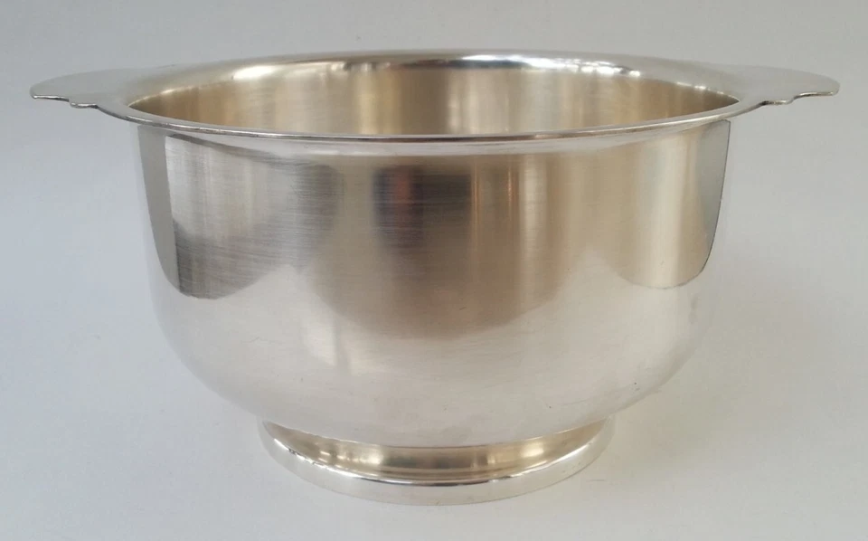 BELLE ancienne GRANDE COUPE DE SERVICE A OREILLES signée WISKEMANN métal argenté - Photo 4/4