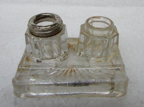 Olla de pozo de tinta victoriana de vidrio de corte antiguo coleccionable - Imagen 2 de 9