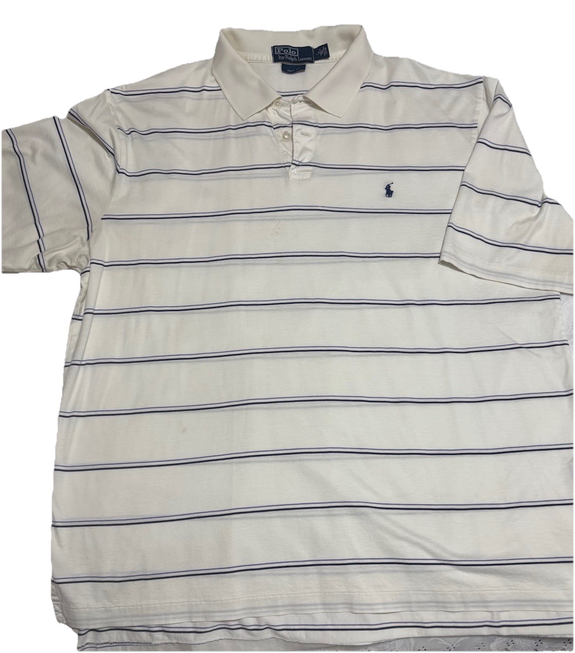 Polo Ralph Lauren Golf Shirt Mens Large White Blue Striped Polo Short Sleeve Vtg