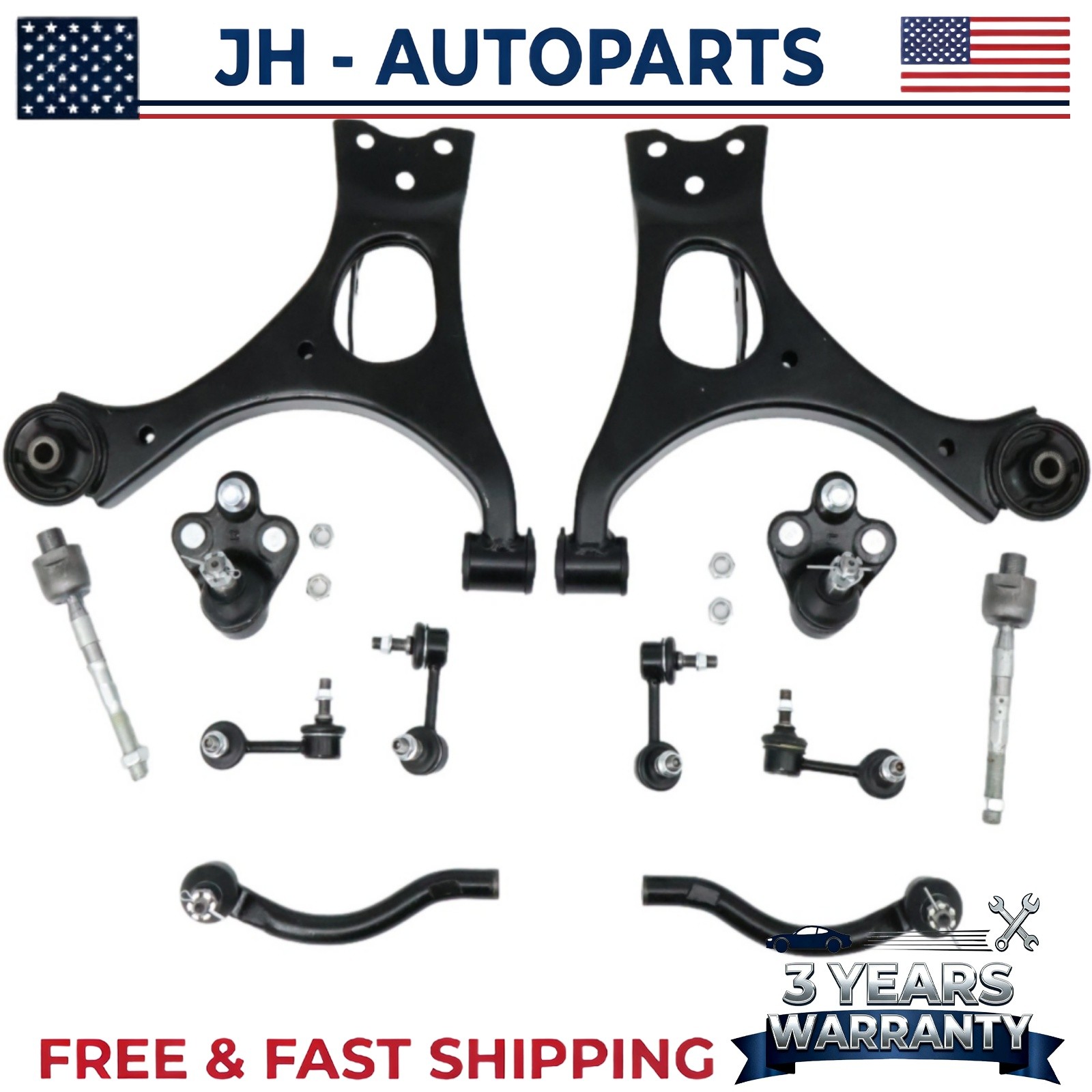 12Pc Front Lower Control Arm Ball Joint Tie Rod Sway Bar for Honda Civic Si 2.0L