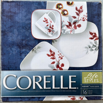 New Corelle Square Kyoto Leaves 21-Piece Dinnerware Set 1101078