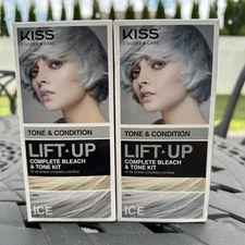 LOT of 2 KISS Lift Up ICE Complete Bleach & Tone Kit Gray Silver Hair Color NEW