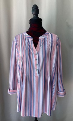 NEW DIRECTION Curvy Top Thin Striped Blouse  3/4 Sleeves Women's 3X