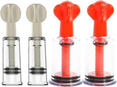4Pcs 2Size Red White Nipplesuckers for Flat Inverted Nipples, Vacuum