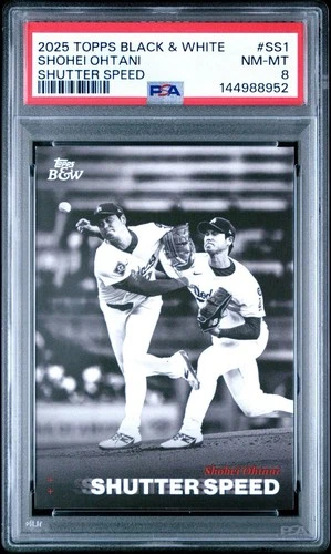 2025 Topps Black & White Shohei Ohtani Shutter Speed #SS1 Dodgers PSA 8