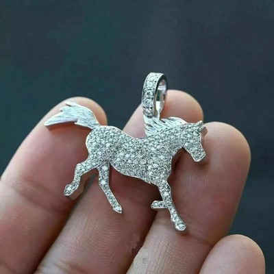 Running Horse Round Cut DVVS1 Lab Created Moissanite 14k White Gold Plated 1 CT