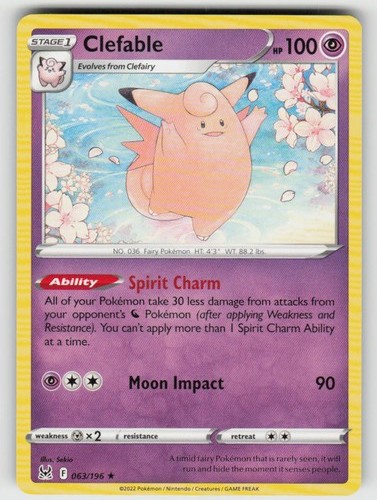 Clefable 063/196 Rare Lost Origin Near Mint