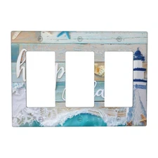 Decorative Outlet Covers Coastal 3 Gang Wall Plate Triple Rocker Vintage Beac...