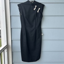 Vintage Black Midi Sheath Dress With Button Detail Size 11