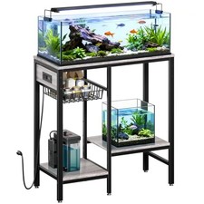 5-10-20 Gallon Fish Tank Stand with Outlet, Heavy Duty Aquarium 20-29 Gal Grey