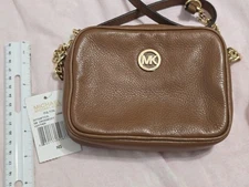 Michael Kors Brown Solid Zip Crossbody Bag Small Gold Hardware Detachable Strap