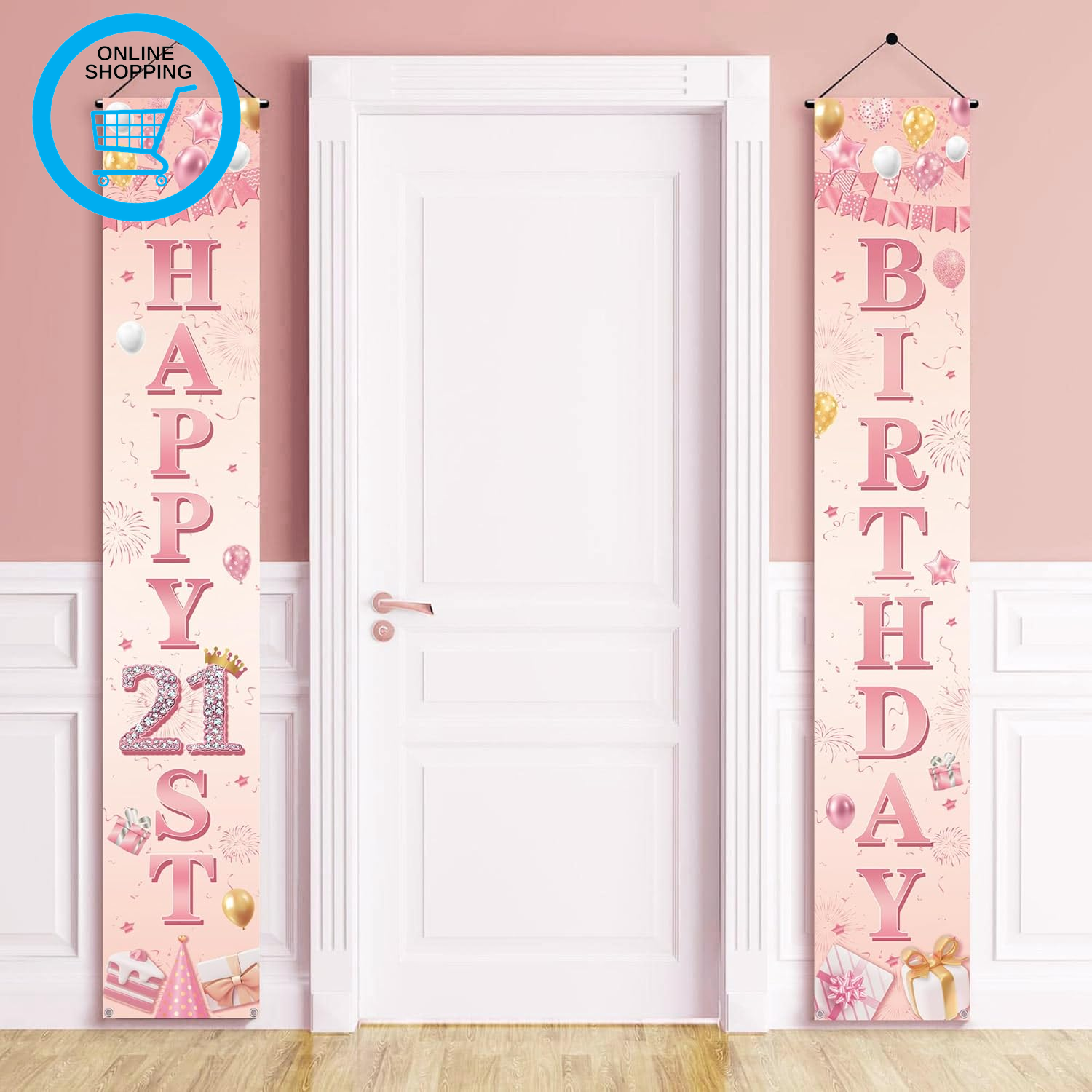 21St Birthday Decorations Banner for Her - Happy 21St Birthday Party Door Porch