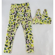 Old Navy Active Girl's Floral Print Powersoft Leggings & Sports Bra Set L