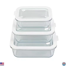 Sio GLASS Food Storage Containers Set of 3 - Airtight Glass Lids, No Plastic
