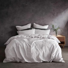 Lazy Linen King Duvet Cover Set Washed White 100% Linen Bedding Soft Breathable
