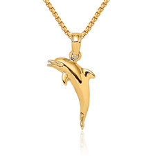 14K Solid Yellow Gold Dolphin Necklace