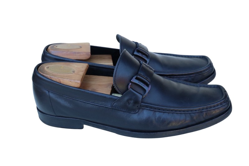 Salvatore Ferragamo Black Leather Toe Strap Penny Loafer Slip Dress Shoe 7.5 EE