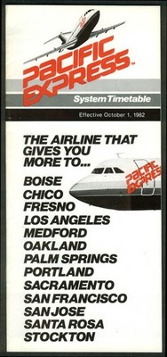 Pacific Express airline system timetable 10/1 1982