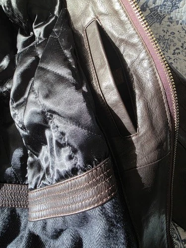 Marc New York  Men's Brown Leather Bomber Jacket Quilted Lined Sz M image 12