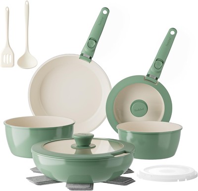 Redchef Ceramic Nonstick Pans and Pots Set, Cookware 16 Pcs, Green 
