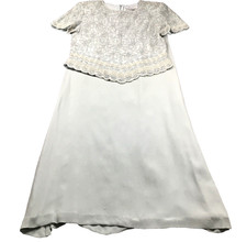 Adrianna Papell Occasions Womens 2 Pc Silk Dress Sz 8 Floral Beaded Short Sleeve