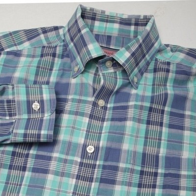Vineyard Vines Murray Shirt Mens Large Blue Teal Plaid Slim Fit Button Down L