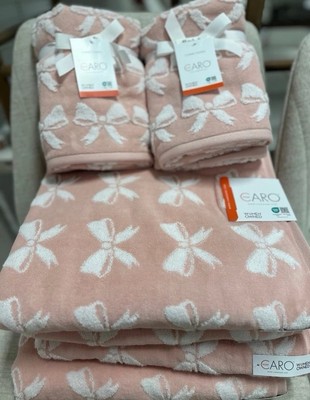 CARO Home Coquette Pink Bow 8 Piece Set (4 Bath Towels, 4 Hand Towels) NWT