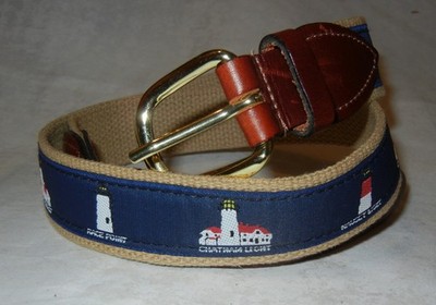 Cape Cod Belt Company Nautical Style Belt Light Houses  Size Small S  Bl Be