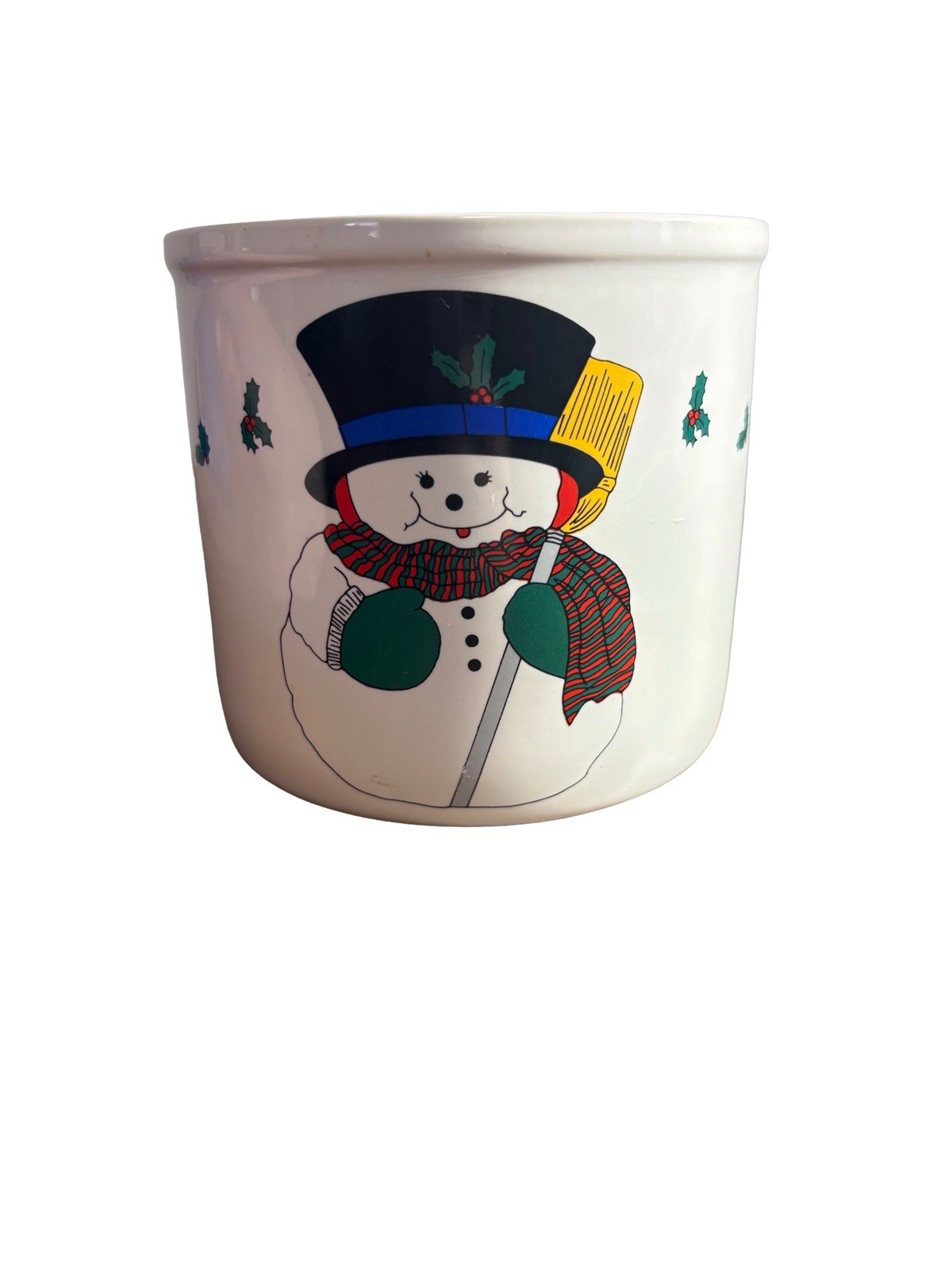 Vintage 1988 Inarco Holiday Christmas Snowman Holly 4.5” Pot