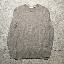Lacoste Sweater Mens Large Gray Wool Crewneck Textured Knit Croc Logo Pullover