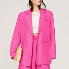 Eudon Choi Pink Oversized Linen Blazer Size 6 Cotton Career Suiting Boxy $410