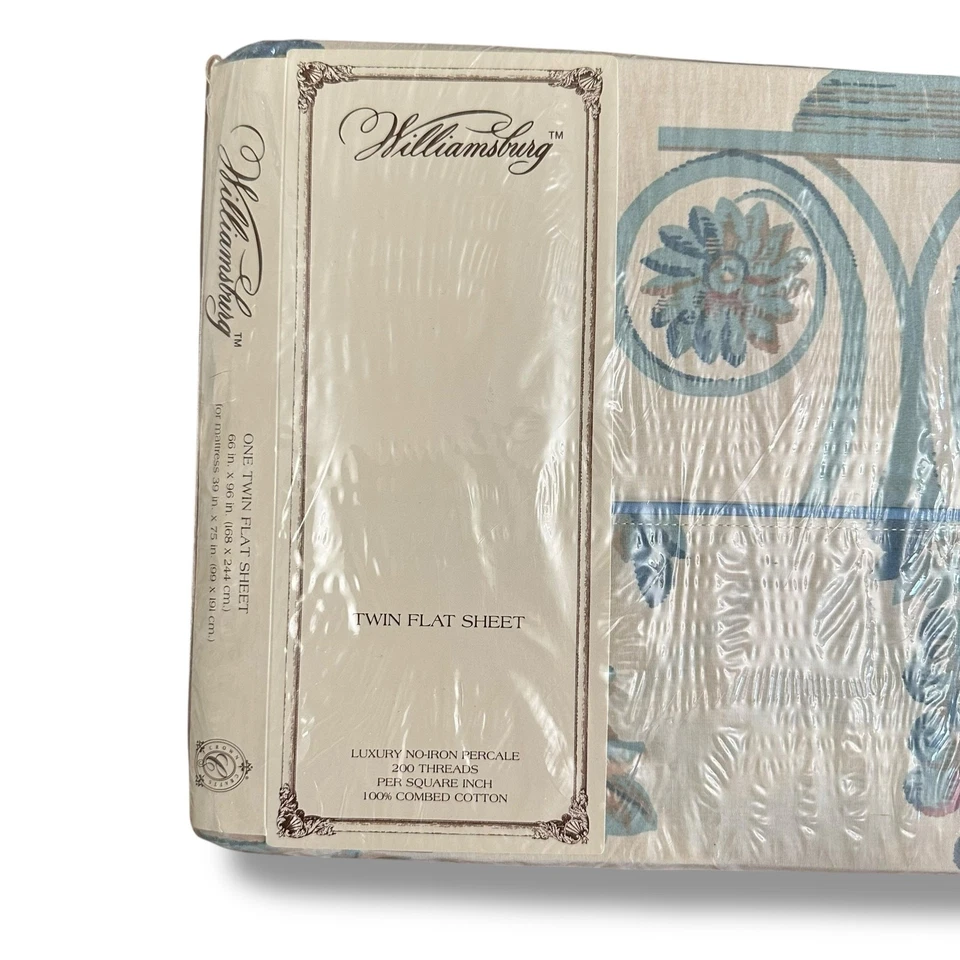 Williamsburg Virginia Damask Twin Flat Sheet NIP Luxury Percale 200 TC USA - Image 2 of 4