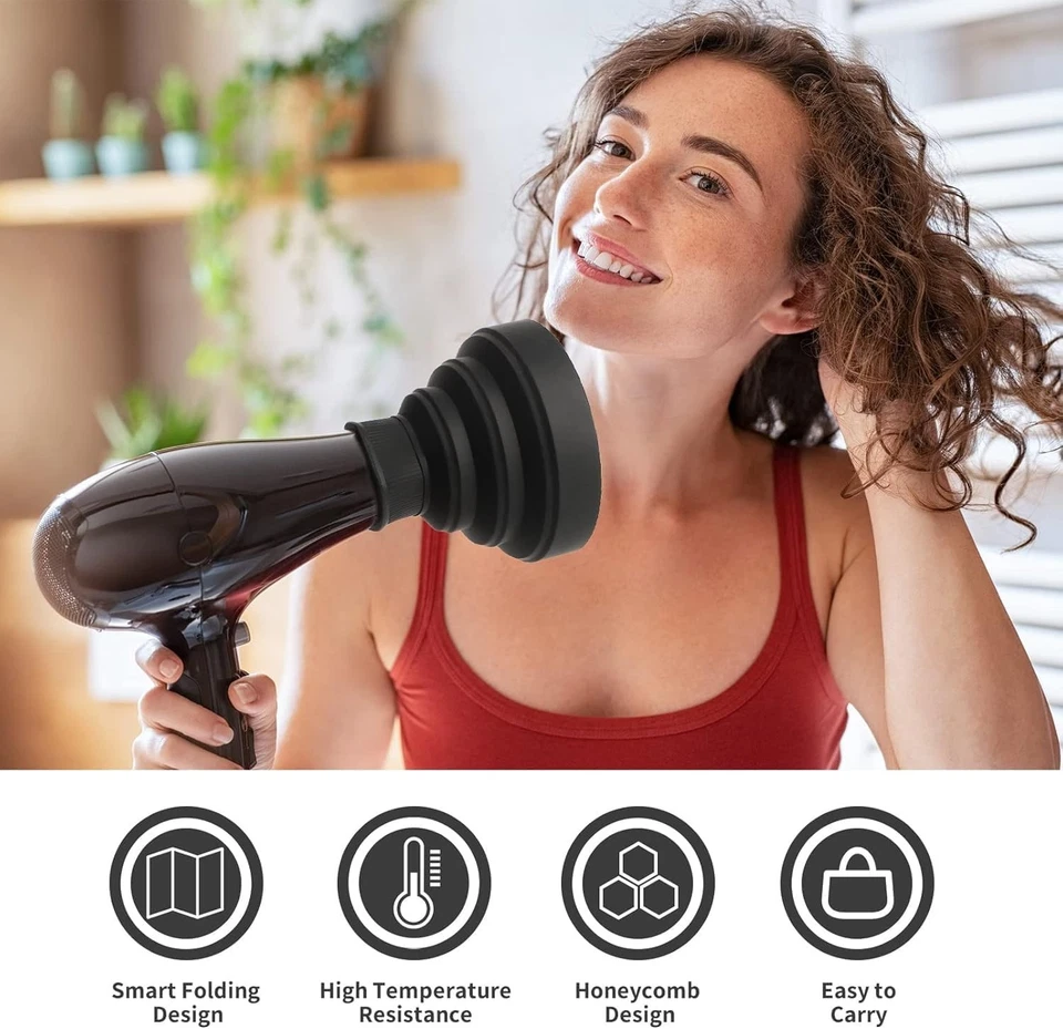 Universal Collapsible Silicone Hair Blow Dryer Diffuser Attachment for Travel - Image 2 of 4