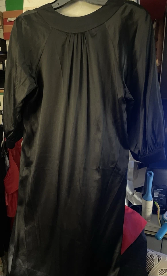 VINCE. Silk Smocked Pullover Dress Black Small - Image 2 of 4