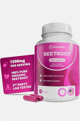 Rosabella Organic Beet Root 60 Capsules Natural Energy Boost Blood Pressure