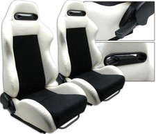 New 2 X Black White Leather Racing Seats Reclinable W Slider For Honda Acura New 2 X Black White Leather Racing Seats Reclinable W Slider For Honda Acura