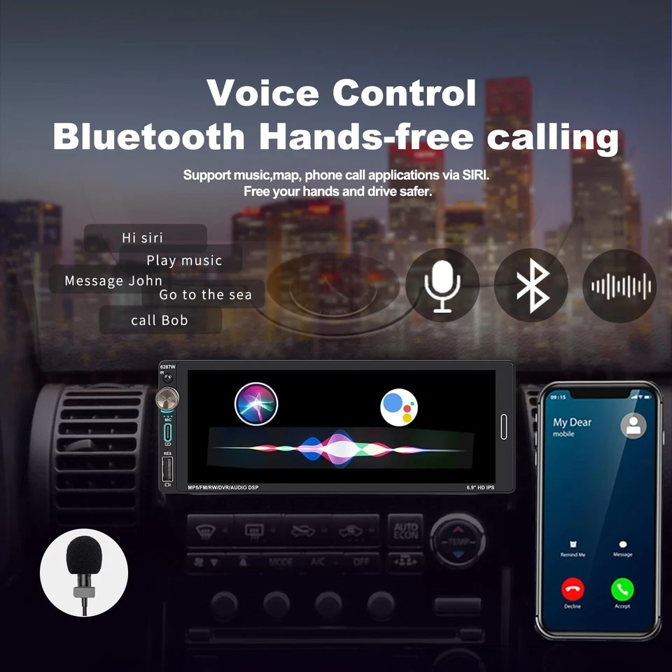 Estéreo Bluetooth Radio Coche Pantalla Táctil 7" 1DIN Apple Carplay Android Auto - Imagen 3 de 4