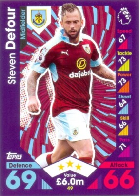 2016/2017 Topps Match Attax Card 49 Steven Defour - Burnley FC