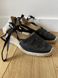 black lace up espadrille sandals