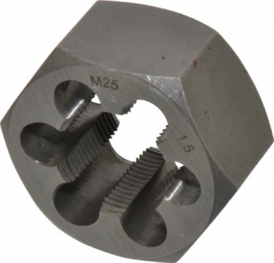 Carbon Steel 1-13/16'' Hex Rethreading Die, RH M25x1.50 Fine Thread, 1'' Thick