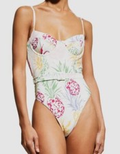 325 Milly Cabana Women's White Tropical Belted One-Piece Swimsuit Size M