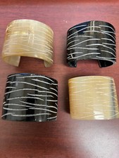 4 PCS CARVED BUFFALO HORN BANGLE CUFF BRACELETS