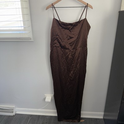 chinese dress ladies Reformation Anaiis Silk Morel Brown High Neck Maxi Dress – The Closet New  York main image 0